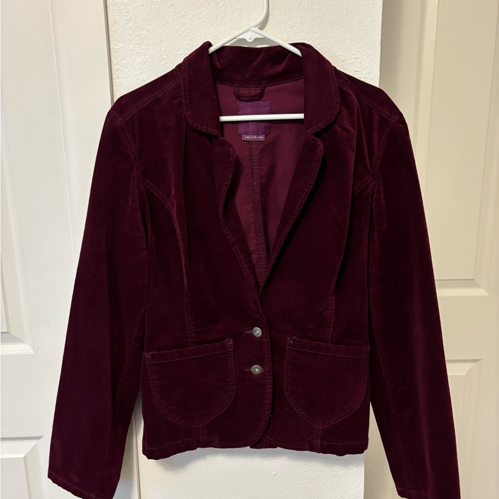 Gloria Vanderbilt Mulberry Velvet Blazer Classic Lapel Design